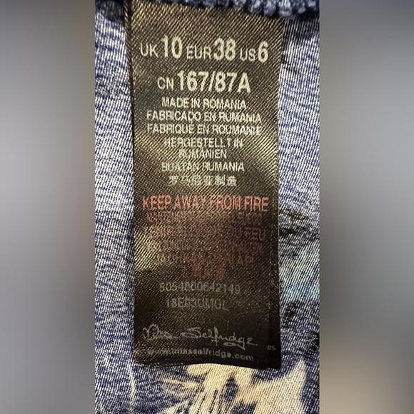 Miss Selfridge Blue Floral Belt Sleeve Belted Dress Size 6 - Picture 7 of 9